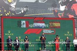 The podium (L to R): Sergio Perez (MEX) Red Bull Racing, second; Max Verstappen (NLD) Red Bull Racing, race winner; Carlos Sainz Jr (ESP) Ferrari, third. 28.08.2022. Formula 1 World Championship, Rd 14, Belgian Grand Prix, Spa Francorchamps, Belgium, Race Day.