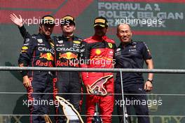 1st place Max Verstappen (NLD) Red Bull Racing RB18, 2nd place Sergio Perez (MEX) Red Bull Racing RB18 and 3rd place Carlos Sainz Jr (ESP) Ferrari F1-75. 28.08.2022. Formula 1 World Championship, Rd 14, Belgian Grand Prix, Spa Francorchamps, Belgium, Race Day.