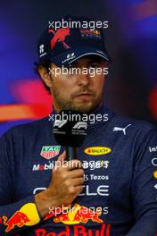 Sergio Perez (MEX) Red Bull Racing in the post race FIA Press Conference. 28.08.2022. Formula 1 World Championship, Rd 14, Belgian Grand Prix, Spa Francorchamps, Belgium, Race Day.
