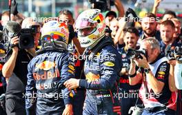 Race winner Max Verstappen (NLD) Red Bull Racing in parc ferme with team mate Sergio Perez (MEX) Red Bull Racing. 28.08.2022. Formula 1 World Championship, Rd 14, Belgian Grand Prix, Spa Francorchamps, Belgium, Race Day.