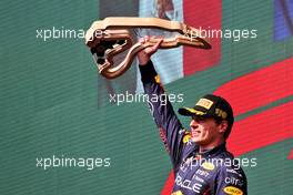 Race winner Max Verstappen (NLD) Red Bull Racing celebrates on the podium. 28.08.2022. Formula 1 World Championship, Rd 14, Belgian Grand Prix, Spa Francorchamps, Belgium, Race Day.