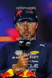 Sergio Perez (MEX) Red Bull Racing in the post race FIA Press Conference. 28.08.2022. Formula 1 World Championship, Rd 14, Belgian Grand Prix, Spa Francorchamps, Belgium, Race Day.