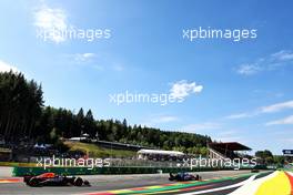 Fernando Alonso (ESP) Alpine F1 Team A522 leads Max Verstappen (NLD) Red Bull Racing RB18. 28.08.2022. Formula 1 World Championship, Rd 14, Belgian Grand Prix, Spa Francorchamps, Belgium, Race Day.