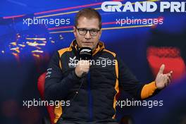 Andreas Seidl, McLaren Managing Director in the FIA Press Conference. 27.08.2022. Formula 1 World Championship, Rd 14, Belgian Grand Prix, Spa Francorchamps, Belgium, Qualifying Day.