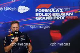 Christian Horner (GBR) Red Bull Racing Team Principal in the FIA Press Conference. 27.08.2022. Formula 1 World Championship, Rd 14, Belgian Grand Prix, Spa Francorchamps, Belgium, Qualifying Day.