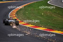 George Russell (GBR) Mercedes AMG F1 W13 sends sparks flying. 27.08.2022. Formula 1 World Championship, Rd 14, Belgian Grand Prix, Spa Francorchamps, Belgium, Qualifying Day.