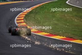 Sergio Perez (MEX) Red Bull Racing RB18 sends sparks flying. 27.08.2022. Formula 1 World Championship, Rd 14, Belgian Grand Prix, Spa Francorchamps, Belgium, Qualifying Day.