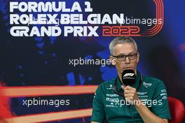 Mike Krack (LUX) Aston Martin F1 Team, Team Principal in the FIA Press Conference. 27.08.2022. Formula 1 World Championship, Rd 14, Belgian Grand Prix, Spa Francorchamps, Belgium, Qualifying Day.