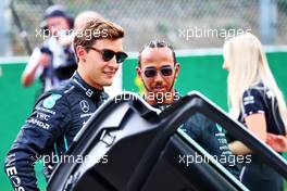 (L to R): George Russell (GBR) Mercedes AMG F1 with team mate Lewis Hamilton (GBR) Mercedes AMG F1. 25.08.2022. Formula 1 World Championship, Rd 14, Belgian Grand Prix, Spa Francorchamps, Belgium, Preparation Day.