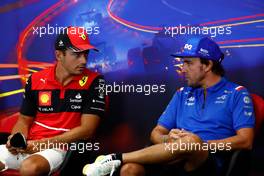 (L to R): Charles Leclerc (MON) Ferrari and Fernando Alonso (ESP) Alpine F1 Team in the FIA Press Conference. 25.08.2022. Formula 1 World Championship, Rd 14, Belgian Grand Prix, Spa Francorchamps, Belgium, Preparation Day.