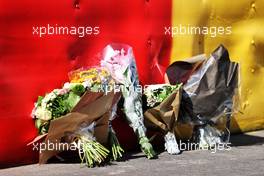 Flowers laid in tribute to Anthoine Hubert. 25.08.2022. Formula 1 World Championship, Rd 14, Belgian Grand Prix, Spa Francorchamps, Belgium, Preparation Day.