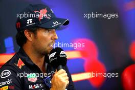Sergio Perez (MEX) Red Bull Racing in the FIA Press Conference. 25.08.2022. Formula 1 World Championship, Rd 14, Belgian Grand Prix, Spa Francorchamps, Belgium, Preparation Day.