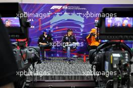 (L to R): Mick Schumacher (GER) Haas F1 Team; Max Verstappen (NLD) Red Bull Racing; and Lando Norris (GBR) McLaren, in the FIA Press Conference. 18.03.2022. Formula 1 World Championship, Rd 1, Bahrain Grand Prix, Sakhir, Bahrain, Practice Day