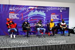 (L to R): Charles Leclerc (MON) Ferrari; Mick Schumacher (GER) Haas F1 Team ; Max Verstappen (NLD) Red Bull Racing; Lando Norris (GBR) McLaren; and Guanyu Zhou (CHN) Alfa Romeo F1 Team, in the FIA Press Conference. 18.03.2022. Formula 1 World Championship, Rd 1, Bahrain Grand Prix, Sakhir, Bahrain, Practice Day