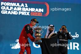 Race winner Charles Leclerc (MON) Ferrari celebrates on the podium. 20.03.2022. Formula 1 World Championship, Rd 1, Bahrain Grand Prix, Sakhir, Bahrain, Race Day.