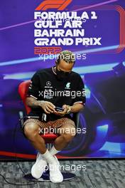 Lewis Hamilton (GBR) Mercedes AMG F1 in the post race FIA Press Conference. 20.03.2022. Formula 1 World Championship, Rd 1, Bahrain Grand Prix, Sakhir, Bahrain, Race Day.
