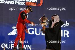 Race winner Charles Leclerc (MON) Ferrari celebrates on the podium. 20.03.2022. Formula 1 World Championship, Rd 1, Bahrain Grand Prix, Sakhir, Bahrain, Race Day.