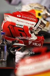 The helmet of Charles Leclerc (MON) Ferrari in qualifying parc ferme. 19.03.2022. Formula 1 World Championship, Rd 1, Bahrain Grand Prix, Sakhir, Bahrain, Qualifying Day.