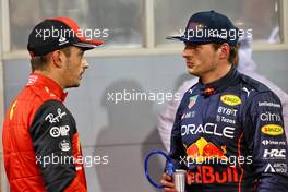 (L to R): Pole sitter Charles Leclerc (MON) Ferrari with Max Verstappen (NLD) Red Bull Racing in qualifying parc ferme. 19.03.2022. Formula 1 World Championship, Rd 1, Bahrain Grand Prix, Sakhir, Bahrain, Qualifying Day.