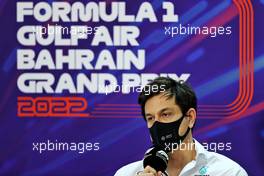 Toto Wolff (GER) Mercedes AMG F1 Shareholder and Executive Director in the FIA Press Conference. 19.03.2022. Formula 1 World Championship, Rd 1, Bahrain Grand Prix, Sakhir, Bahrain, Qualifying Day.