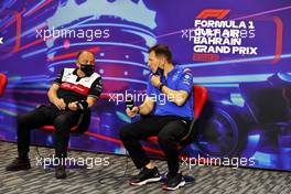 (L to R): Frederic Vasseur (FRA) Alfa Romeo F1 Team Team Principal and Laurent Rossi (FRA) Alpine Chief Executive Officer in the FIA Press Conference. 19.03.2022. Formula 1 World Championship, Rd 1, Bahrain Grand Prix, Sakhir, Bahrain, Qualifying Day.