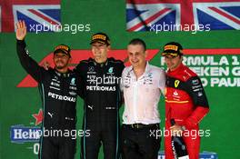 Lewis Hamilton (GBR), Mercedes AMG F1  George Russell (GBR), Mercedes AMG F1 and Carlos Sainz Jr (ESP), Scuderia Ferrari  13.11.2022. Formula 1 World Championship, Rd 21, Brazilian Grand Prix, Sao Paulo, Brazil, Race Day.