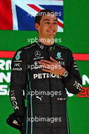 Race winner George Russell (GBR) Mercedes AMG F1 celebrates on the podium. 13.11.2022. Formula 1 World Championship, Rd 21, Brazilian Grand Prix, Sao Paulo, Brazil, Race Day.