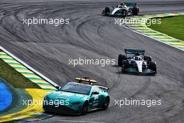 George Russell (GBR) Mercedes AMG F1 W13 leads behind the Aston Martin FIA Safety Car. 13.11.2022. Formula 1 World Championship, Rd 21, Brazilian Grand Prix, Sao Paulo, Brazil, Race Day.
