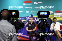 Paul Monaghan (GBR) Red Bull Racing Chief Engineer and FX Demaison (FRA) Williams Racing Technical Director in the FIA Press Conference. 12.11.2022. Formula 1 World Championship, Rd 21, Brazilian Grand Prix, Sao Paulo, Brazil, Sprint Day.