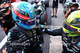 George Russell (GBR) Mercedes AMG F1 celebrates finishing first in Sprint parc ferme with third placed team mate Lewis Hamilton (GBR) Mercedes AMG F1. 12.11.2022. Formula 1 World Championship, Rd 21, Brazilian Grand Prix, Sao Paulo, Brazil, Sprint Day.