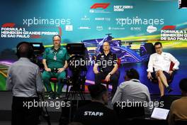 (L to R): Tom McCullough (GBR) Aston Martin F1 Team Performance Director; Paul Monaghan (GBR) Red Bull Racing Chief Engineer; and FX Demaison (FRA) Williams Racing Technical Director in the FIA Press Conference. 12.11.2022. Formula 1 World Championship, Rd 21, Brazilian Grand Prix, Sao Paulo, Brazil, Sprint Day.