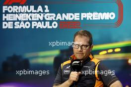 Andreas Seidl, McLaren Managing Director in the FIA Press Conference. 12.11.2022. Formula 1 World Championship, Rd 21, Brazilian Grand Prix, Sao Paulo, Brazil, Sprint Day.