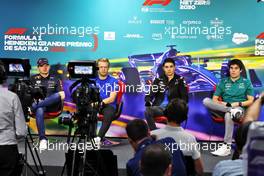 (L to R): Max Verstappen (NLD) Red Bull Racing; Kevin Magnussen (DEN) Haas F1 Team; Esteban Ocon (FRA) Alpine F1 Team; and Lance Stroll (CDN) Aston Martin F1 Team, in the FIA Press Conference. 10.11.2022. Formula 1 World Championship, Rd 21, Brazilian Grand Prix, Sao Paulo, Brazil, Preparation Day.