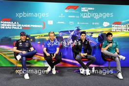 (L to R): Max Verstappen (NLD) Red Bull Racing; Kevin Magnussen (DEN) Haas F1 Team; Esteban Ocon (FRA) Alpine F1 Team; and Lance Stroll (CDN) Aston Martin F1 Team, in the FIA Press Conference. 10.11.2022. Formula 1 World Championship, Rd 21, Brazilian Grand Prix, Sao Paulo, Brazil, Preparation Day.