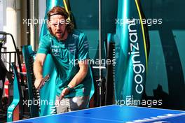 Sebastian Vettel (GER) Aston Martin F1 Team plays table tennis in the paddock. 10.11.2022. Formula 1 World Championship, Rd 21, Brazilian Grand Prix, Sao Paulo, Brazil, Preparation Day.