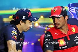 (L to R): Sergio Perez (MEX) Red Bull Racing and Carlos Sainz Jr (ESP) Ferrari in the FIA Press Conference. 10.11.2022. Formula 1 World Championship, Rd 21, Brazilian Grand Prix, Sao Paulo, Brazil, Preparation Day.