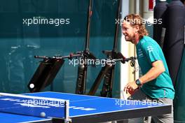 Sebastian Vettel (GER) Aston Martin F1 Team plays table tennis in the paddock. 10.11.2022. Formula 1 World Championship, Rd 21, Brazilian Grand Prix, Sao Paulo, Brazil, Preparation Day.