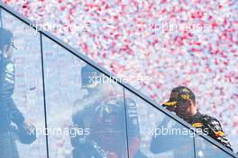 (L to R): Lewis Hamilton (GBR) Mercedes AMG F1; Carlos Sainz Jr (ESP) Ferrari; and Max Verstappen (NLD) Red Bull Racing celebrate on the podium. 19.06.2022. Formula 1 World Championship, Rd 9, Canadian Grand Prix, Montreal, Canada, Race Day.