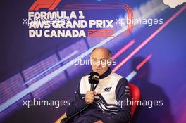Franz Tost (AUT) AlphaTauri Team Principal in the FIA Press Conference. 18.06.2022. Formula 1 World Championship, Rd 9, Canadian Grand Prix, Montreal, Canada, Qualifying Day.