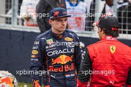 (L to R): pole sitter Max Verstappen (NLD) Red Bull Racing in qualifying parc ferme with third placed Carlos Sainz Jr (ESP) Ferrari. 18.06.2022. Formula 1 World Championship, Rd 9, Canadian Grand Prix, Montreal, Canada, Qualifying Day.