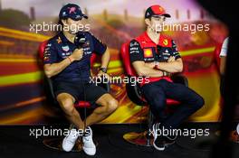 (L to R): Sebastian Vettel (GER) Aston Martin F1 Team and Charles Leclerc (MON) Ferrari in the FIA Press Conference. 20.05.2022 Formula 1 World Championship, Rd 6, Spanish Grand Prix, Barcelona, Spain, Practice Day.