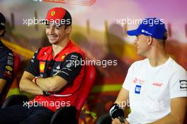 (L to R): Charles Leclerc (MON) Ferrari and Mick Schumacher (GER) Haas F1 Team in the FIA Press Conference. 20.05.2022 Formula 1 World Championship, Rd 6, Spanish Grand Prix, Barcelona, Spain, Practice Day.
