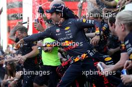 Sergio Perez (MEX) Red Bull Racing at the post race team 1-2 celebration. 22.05.2022. Formula 1 World Championship, Rd 6, Spanish Grand Prix, Barcelona, Spain, Race Day.