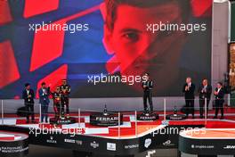 The podium: Sergio Perez (MEX) Red Bull Racing, second; Max Verstappen (NLD) Red Bull Racing, race winner; George Russell (GBR) Mercedes AMG F1, third. 22.05.2022. Formula 1 World Championship, Rd 6, Spanish Grand Prix, Barcelona, Spain, Race Day.
