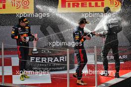 The podium (L to R): Sergio Perez (MEX) Red Bull Racing, second; Max Verstappen (NLD) Red Bull Racing, race winner; George Russell (GBR) Mercedes AMG F1, third. 22.05.2022. Formula 1 World Championship, Rd 6, Spanish Grand Prix, Barcelona, Spain, Race Day.