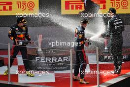 The podium (L to R): Sergio Perez (MEX) Red Bull Racing, second; Max Verstappen (NLD) Red Bull Racing, race winner; George Russell (GBR) Mercedes AMG F1, third. 22.05.2022. Formula 1 World Championship, Rd 6, Spanish Grand Prix, Barcelona, Spain, Race Day.