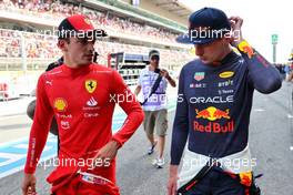 (L to R): Pole sitter Charles Leclerc (MON) Ferrari in qualifying parc ferme with second placed Max Verstappen (NLD) Red Bull Racing. 21.05.2022. Formula 1 World Championship, Rd 6, Spanish Grand Prix, Barcelona, Spain, Qualifying Day.