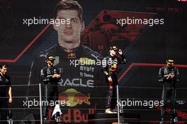 The podium (L to R):  Pierre Wache (FRA) Red Bull Racing Technical Director; Lewis Hamilton (GBR) Mercedes AMG F1, second; Max Verstappen (NLD) Red Bull Racing, race winner; George Russell (GBR) Mercedes AMG F1, third. 24.07.2022. Formula 1 World Championship, Rd 12, French Grand Prix, Paul Ricard, France, Race Day.