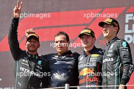 The podium (L to R): Lewis Hamilton (GBR) Mercedes AMG F1, second; Pierre Wache (FRA) Red Bull Racing Technical Director; Max Verstappen (NLD) Red Bull Racing, race winner; George Russell (GBR) Mercedes AMG F1, third. 24.07.2022. Formula 1 World Championship, Rd 12, French Grand Prix, Paul Ricard, France, Race Day.