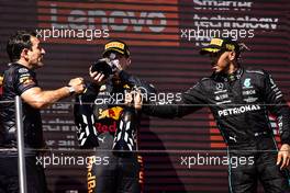 (L to R): Pierre Wache (FRA) Red Bull Racing Technical Director on the podium with race winner Max Verstappen (NLD) Red Bull Racing and second placed Lewis Hamilton (GBR) Mercedes AMG F1. 24.07.2022. Formula 1 World Championship, Rd 12, French Grand Prix, Paul Ricard, France, Race Day.